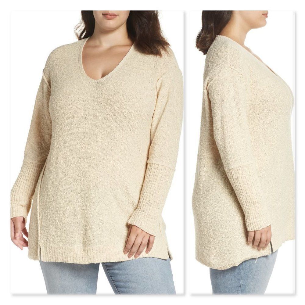 Caslon Boucle Tunic Sweater sz 1X in Beige Angora